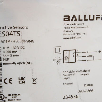 Balluff BES04T5 BES M18MP-PSC50B-S04G Induktiver Sensor / Neu OVP