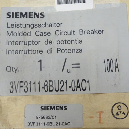 Siemens 3VF3111-6BU21-0AC1 Leistungsschalter 3VF3 111-6BU21-0AC1 Schütz neu-OVP