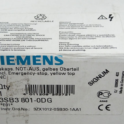 Siemens Gekapselter Not-Aus 3SB3801-0DG / Neu OVP versiegelt