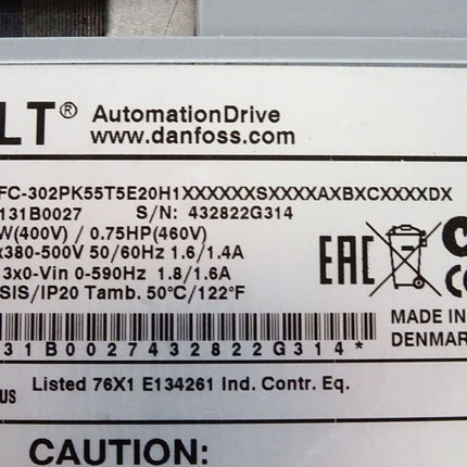 Danfoss VLT Automation Drive 131B0027 FC-302PK55T5E20H1 0.55kW