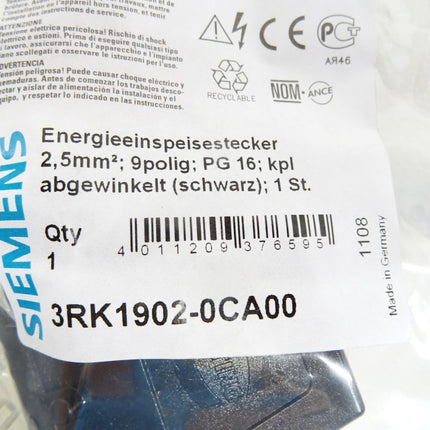 Siemens 3RK1902-0CA00 Energieeinspeisestecker / Neu OVP