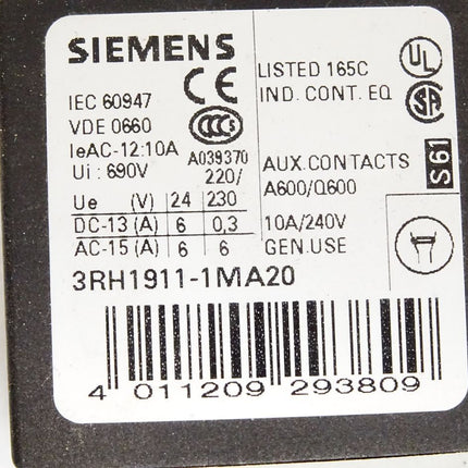 Siemens Hilfsschalterblock 3RH1911-1MA20