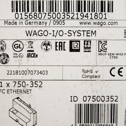 Wago 750-352 Feldbuskoppler Ethernet / Neu OVP versiegelt