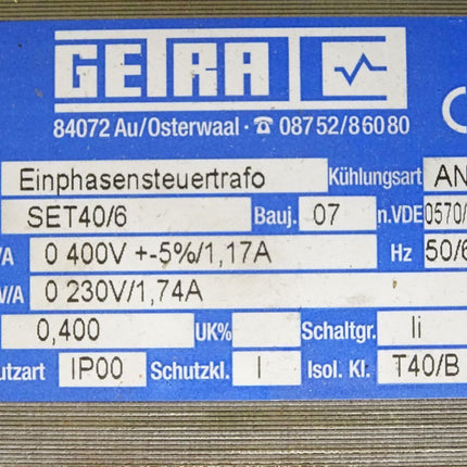 Getra Trafo Einphasensteuertrafo SET40/6 0-400V 0-230V 0,4kVA