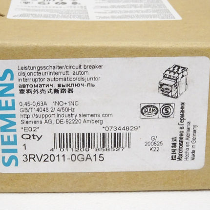 Siemens Leistungsschalter 3RV2011-0GA15 / Neu OVP