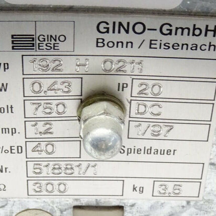 GINO GmbH 192 H 0211 Bremswiderstand / 192H0211 0,43kW 750V 1,2A