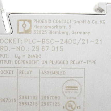 Phoenix Contact PLC-BSC- 24DC/21-21 Relaissockel 2967015 + 2961192 REL-MR- 24DC/21-21 Relais