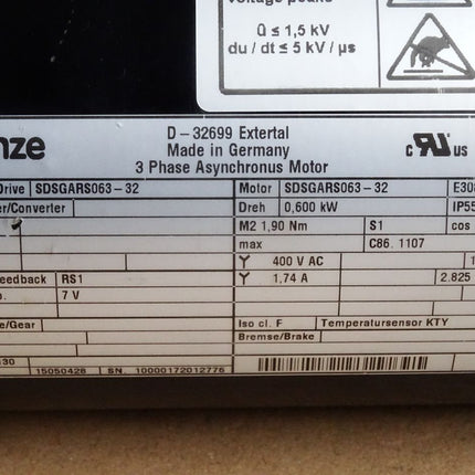 Lenze Antrieb SDSGARS063-32 Servomotor SDSGARS063-32 2825r/min