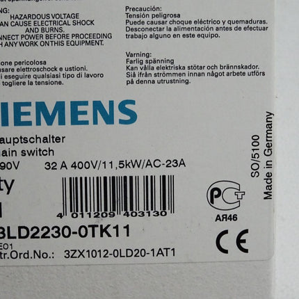 Siemens Hauptschalter 3LD2230-0TK11 / Neu OVP