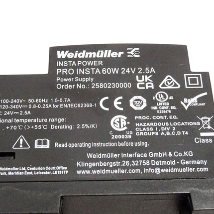 Weidmüller Insta Power 2580230000 PRO INSTA 60W 24V 2.5A