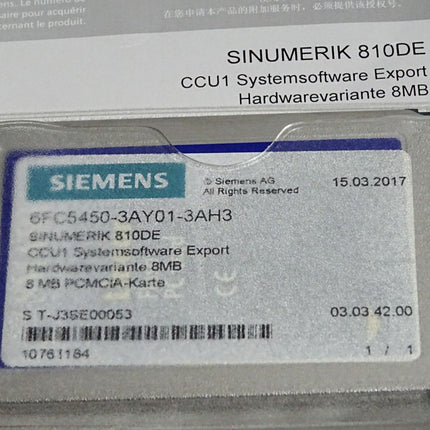 Siemens 6FC5450-3AY01-3AH3 Sinumerik 810DE CCU1 Systemsoftware Export 8MB