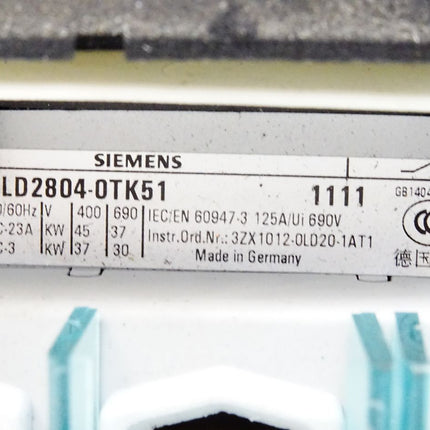 Siemens 3LD2804-0TK51 Lasttrennschalter