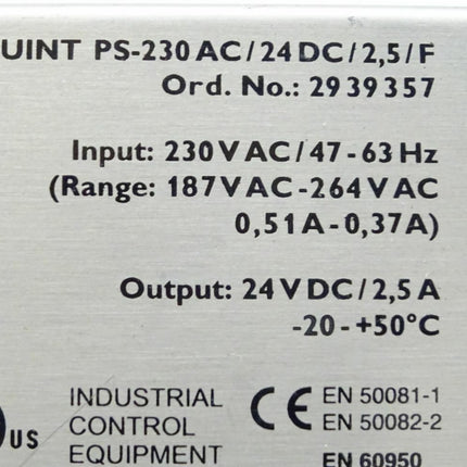 Phoenix Contact 2939357 QUINT 2,5 QUINT PS-230AC/24DC/2,5/F