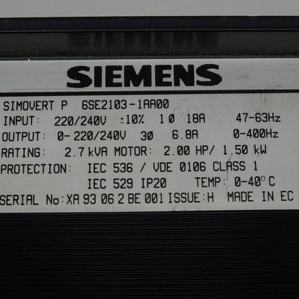 Siemens Simovert P 6SE2103-1AA00 / 6SE 2103-1AA00