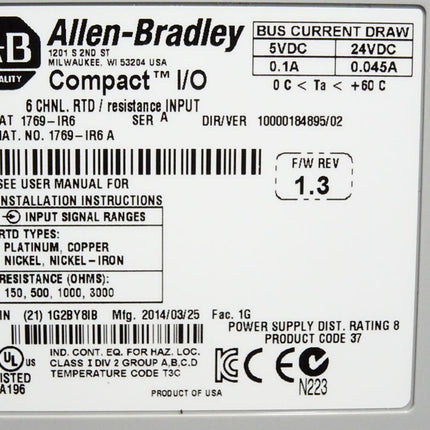 Allen Bradley CompactLogix 6 Pt RTD Module 1769-IR6 / Neu OVP