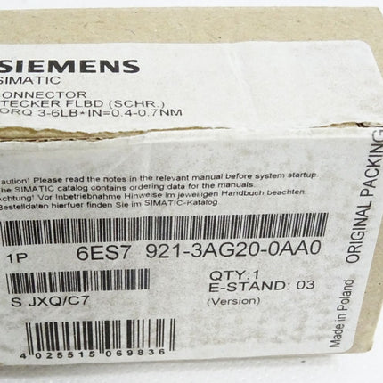 Siemens Frontsteckmodul 6ES7921-3AG20-0AA0 6ES7921-3AG20-0AA0 / Neu OVP