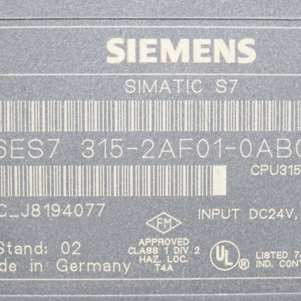 Siemens S7-300 CPU 315-2 6ES7315-2AF01-0AB0 6ES7 315-2AF01-0AB0