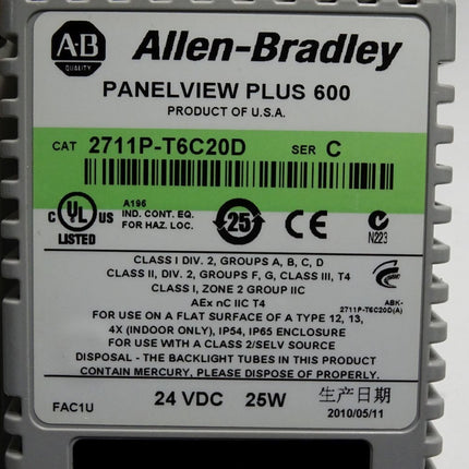 Allen Bradley Panel View Plus 600 2711P-T6C20D mit Halterungen