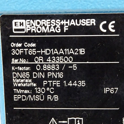 Endress+Hauser Magnetisch-induktives Durchfluss-Messgerät Promag30F 30FT65-HD1AA11A21B