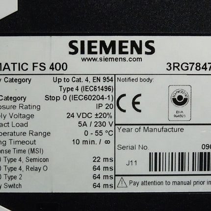 Siemens Siguard Simatic FS400 3RG7847-4BK