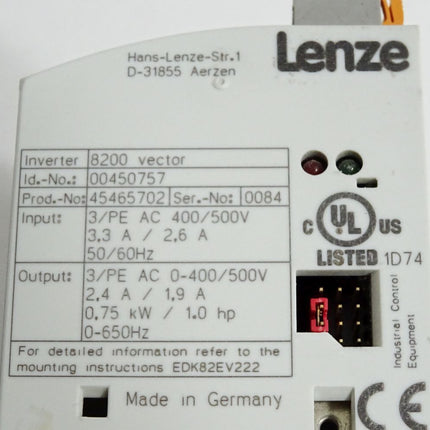 Lenze 8200 vector 00450757 E82EV751_4B E82EV751K4B  0.75kW