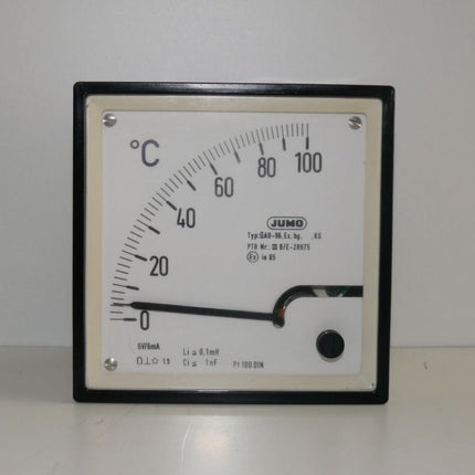 JUMO QAd-96 lbg / 220V / 0-100C / Mess-Regler Drehspul-Anzeigeinstrument