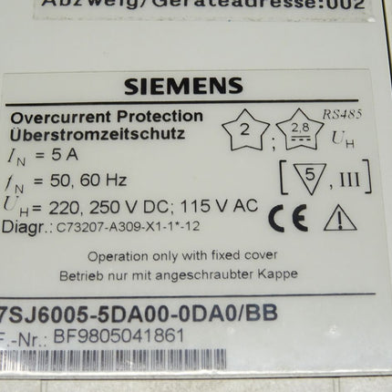 Siemens Überstromzeitschutz 7SJ6005-5DA00-0DA0/BB