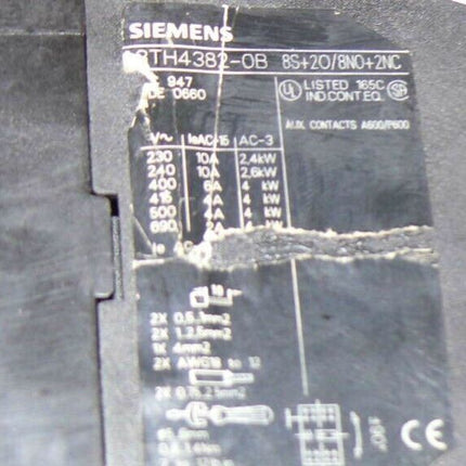 SIEMENS 3TH4382-0B RELAY 8S+2O/8N0+2NC 230/690 V