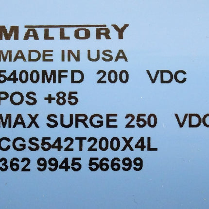 Mallory 5400MFD 200VDC CNC Kondensator CGS542T200X4L NEU-OVP