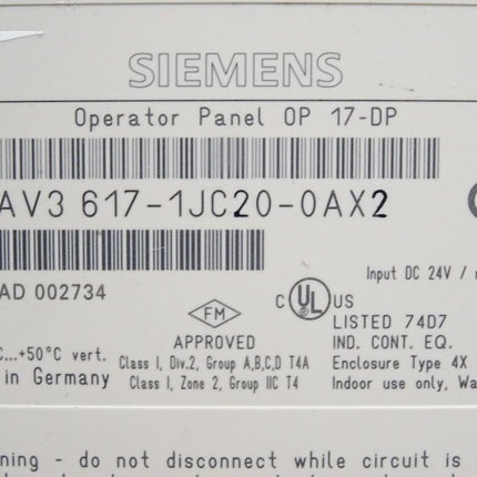 Siemens Backcover Rückschale Panel OP17-DP 6AV3617-1JC20-0AX2 6AV3 617-1JC20-0AX2