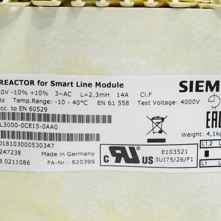 Siemens Line Reactor for Smart Line Module 6SL3000-0CE15-0AA0