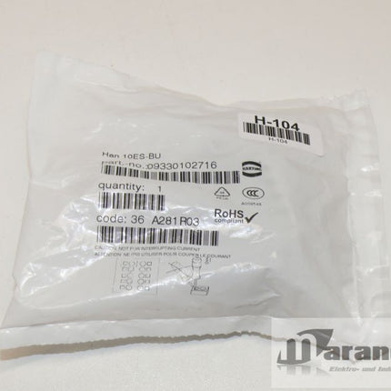 Neu-OVP: Harting 10 ES-BU Buchseneinsatz / 0933301027716/ 09 33 01 02 7716