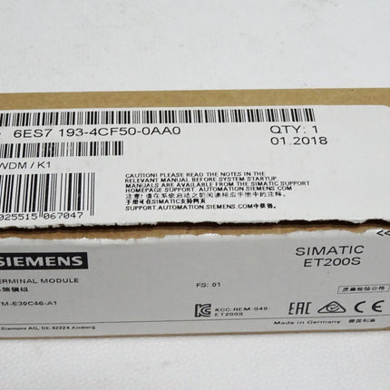 Siemens ET200S Terminal Module 6ES7193-4CF50-0AA0 6ES7 193-4CF50-0AA0 / Neu OVP