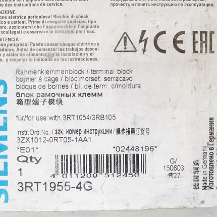 Siemens Rahmenklemmenblock 3RT1955-4G / Neu OVP