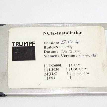 Siemens PC Card 6FC5250-3AX20-5AH0 mit Trumpf NCK Installation 5.0.4 TLC