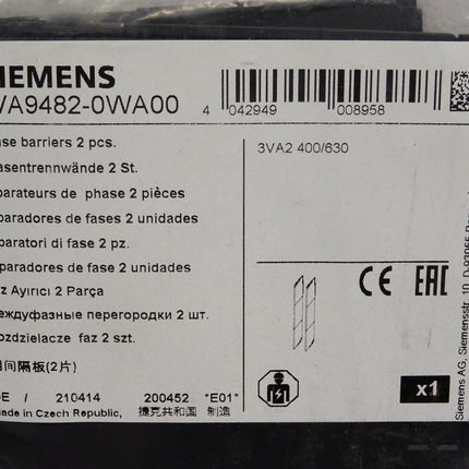 Siemens 3VA9482-0WA00 / Phasentrennwände / Inhalt : 2 Stück / Neu OVP