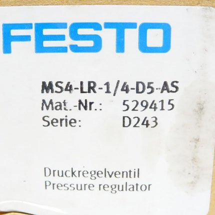 Festo Druckregelventil MS4-LR-1/4-D5-AS / 529415 / Neu OVP