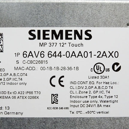 Siemens MP377 12" Touch Panel 6AV6644-0AA01-2AX0 6AV6 644-0AA01-2AX0 Top Zustand