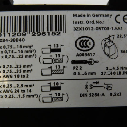 Siemens 3RT1034-3BB40 + 3RH1921-2HA22