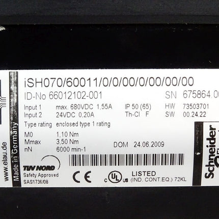 Schneider Electric Elau Servomotor VIA0701D01A0000 ISH070/60011/0/0/00/0/00/00/00 66012102-001 6000min-1