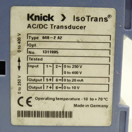 Knick IsoTrans® AC/DC Transducer 648-2A2 1311995 Transformer