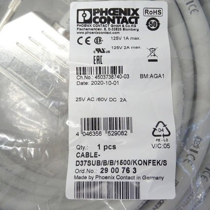 Phoenix Contact 2900763 / CABLE-D37SUB/B/B/1500/KONFEK/S / Neu OVP