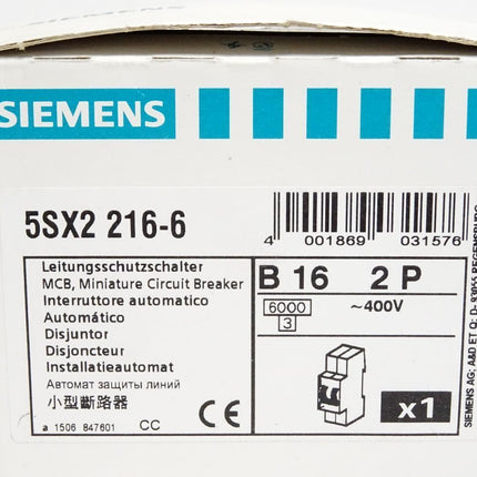 Siemens Leistungsschutzschalter 5SX2216-6 / Neu OVP