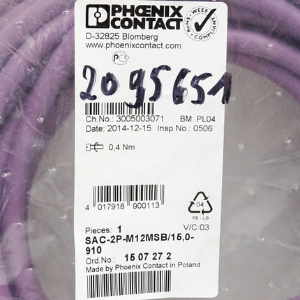 Phoenix Contact 1507272 SAC-2P-M12MSB/15,0-910 Bussystem-Kabel / Neu OVP