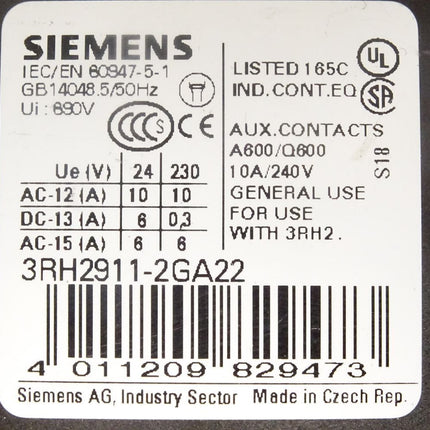 Siemens 3RH2911-2GA22 / Inhalt : 2 Stück