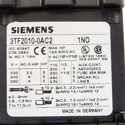 Siemens 3TF2010-0AC2 Schütz 3-polig, AC-3 4kW/400V