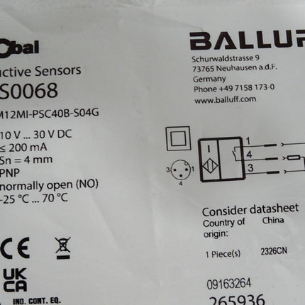 Balluff BES0068 BES M12MI-PSC40B-S04G Indutiver Sensor / Neu OVP