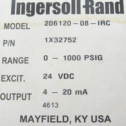 Ingersoll Rand 70470380 / 206 Industrial Pressure Transducer 1000psig / 206120-08-IRC / Neu OVP