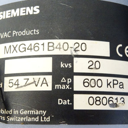 Siemens HVAC products MXG461B40-20 54.7VA 20kvs 600KPa