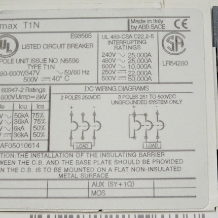 ABB Tmax T1N Leistungsscahlter 3-polig 5596